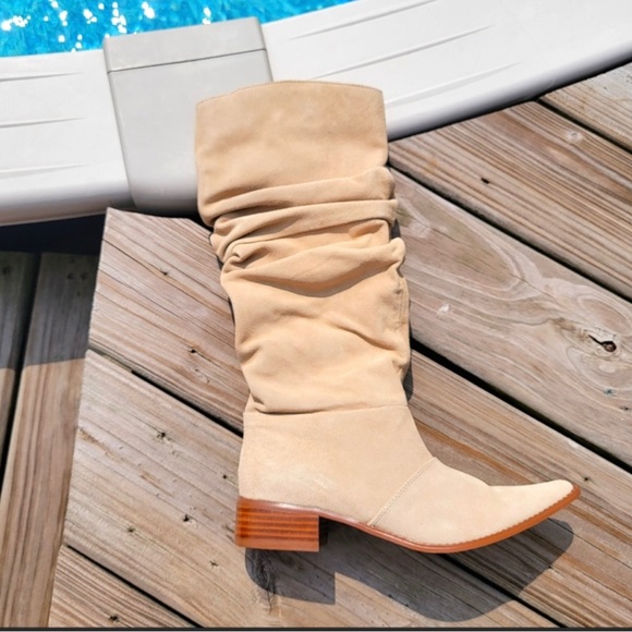 NEW Cream Suede Slouch Boots - Picture 1 of 5